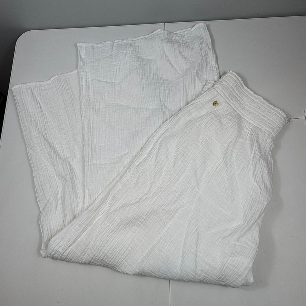 Lilly Pulitzer Enzo Pant Coverup Resort White Cotton Gauze Wide Leg Smocked L - Picture 9 of 11